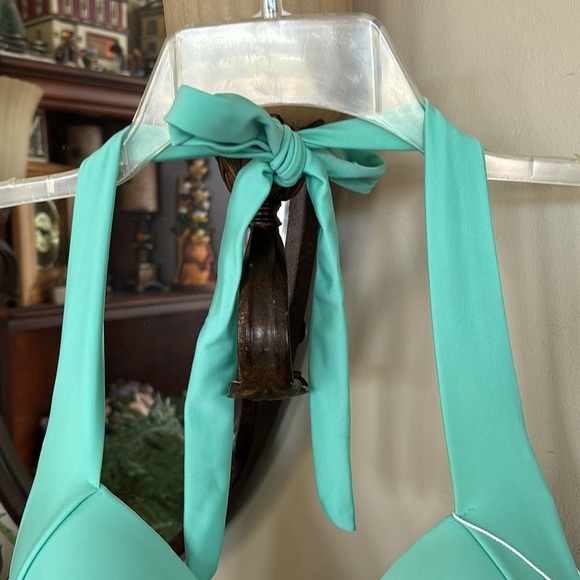 Brand New Rosegal Plus Size Swim Tankini Top Flowy Halter Green w/ Polka Dots - Picture 9 of 16